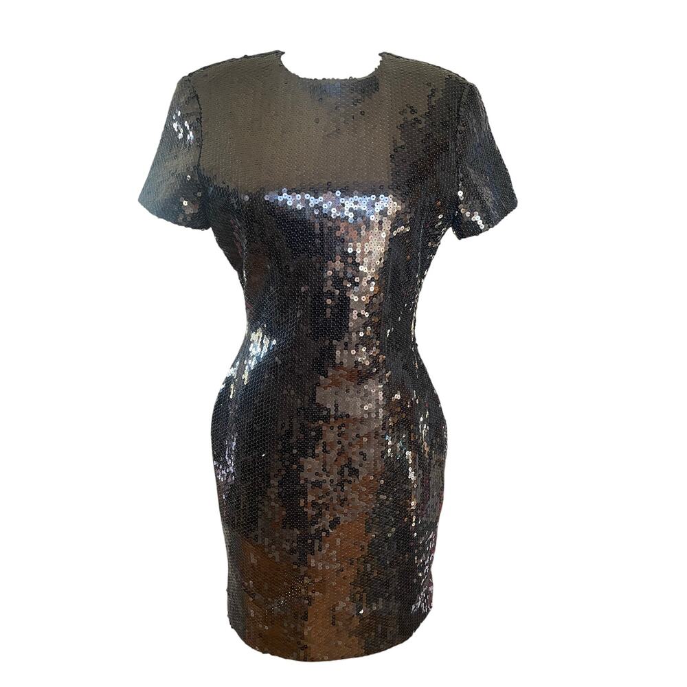Ann Taylor Black Liquid Sequin Sheath Dress Medium Party Cocktail Vintage 90s